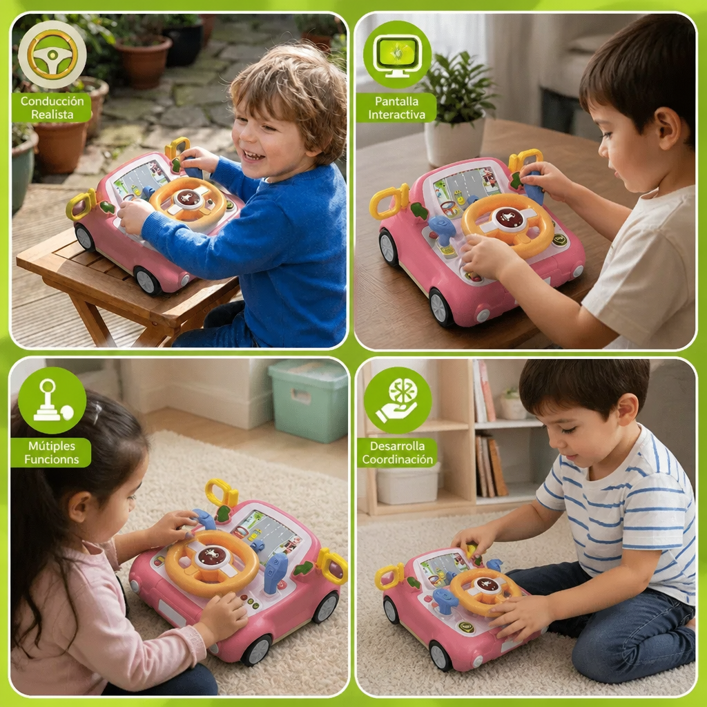 Juguete Simulador de Conducción con Volante y Pantalla para Niños