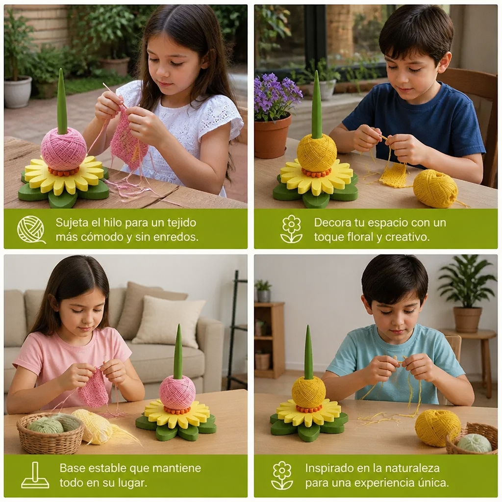 Soporte para Ovillo de Lana con Forma de Flor para Tejer y Hacer Crochet