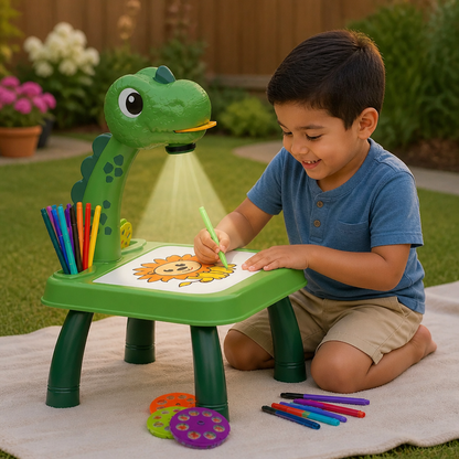 Mesa de Dibujo con Proyector de Dinosaurios para Niños con Marcadores y Música