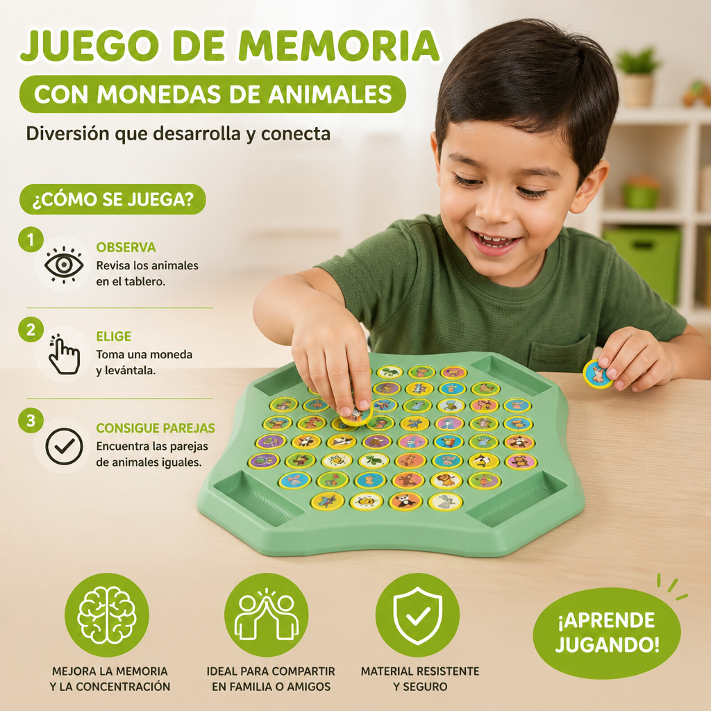 Juego De Memoria Con Monedas De Animales Para Toda La Familia