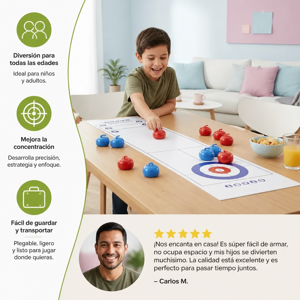 Juego de Curling de Mesa Plegable – Set de Competencia para 2 Jugadores