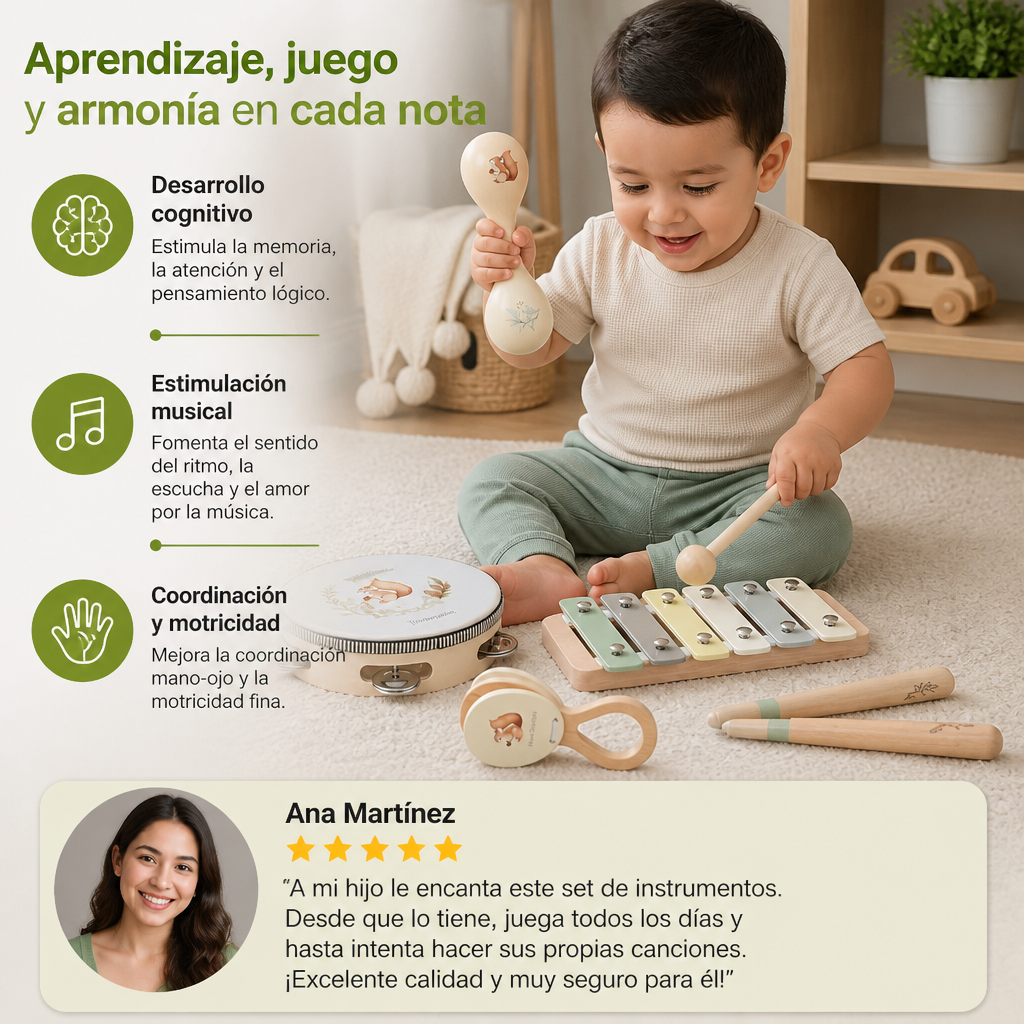 Set De Instrumentos Musicales De Madera Montessori Para Bebés - Juguete Sensorial Y De Aprendizaje Musical
