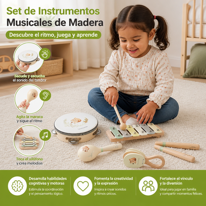 Set De Instrumentos Musicales De Madera Montessori Para Bebés - Juguete Sensorial Y De Aprendizaje Musical