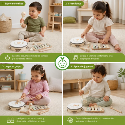 Set De Instrumentos Musicales De Madera Montessori Para Bebés - Juguete Sensorial Y De Aprendizaje Musical