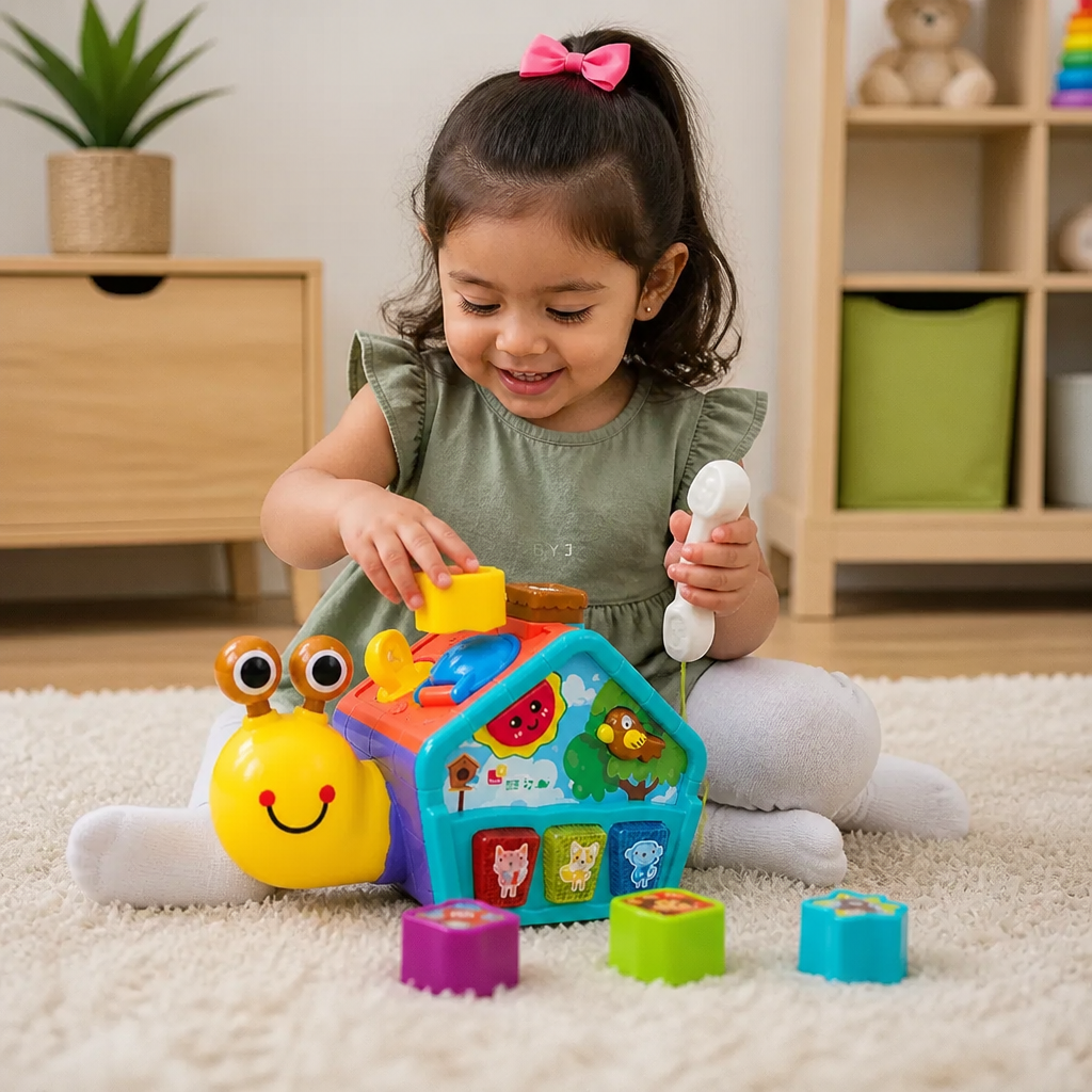 Juguete Educativo de Caracol para Bebés con Teléfono, Clasificador de Formas y Sonidos de Animales