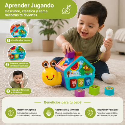 Juguete Educativo de Caracol para Bebés con Teléfono, Clasificador de Formas y Sonidos de Animales