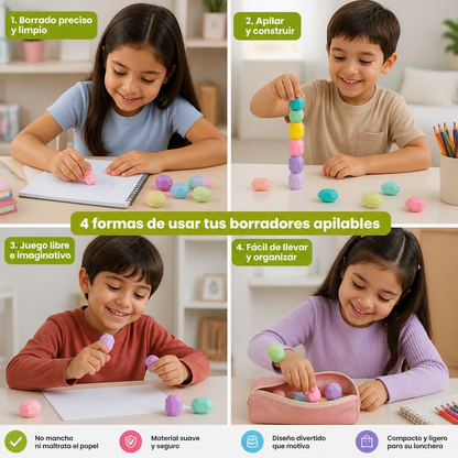 Set de borradores apilables con diseño de piedras preciosas