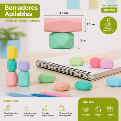 Set de borradores apilables con diseño de piedras preciosas