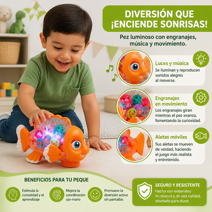 Pez Luminoso con Engranajes para Niños – Juguete Transparente con Música y Movimiento