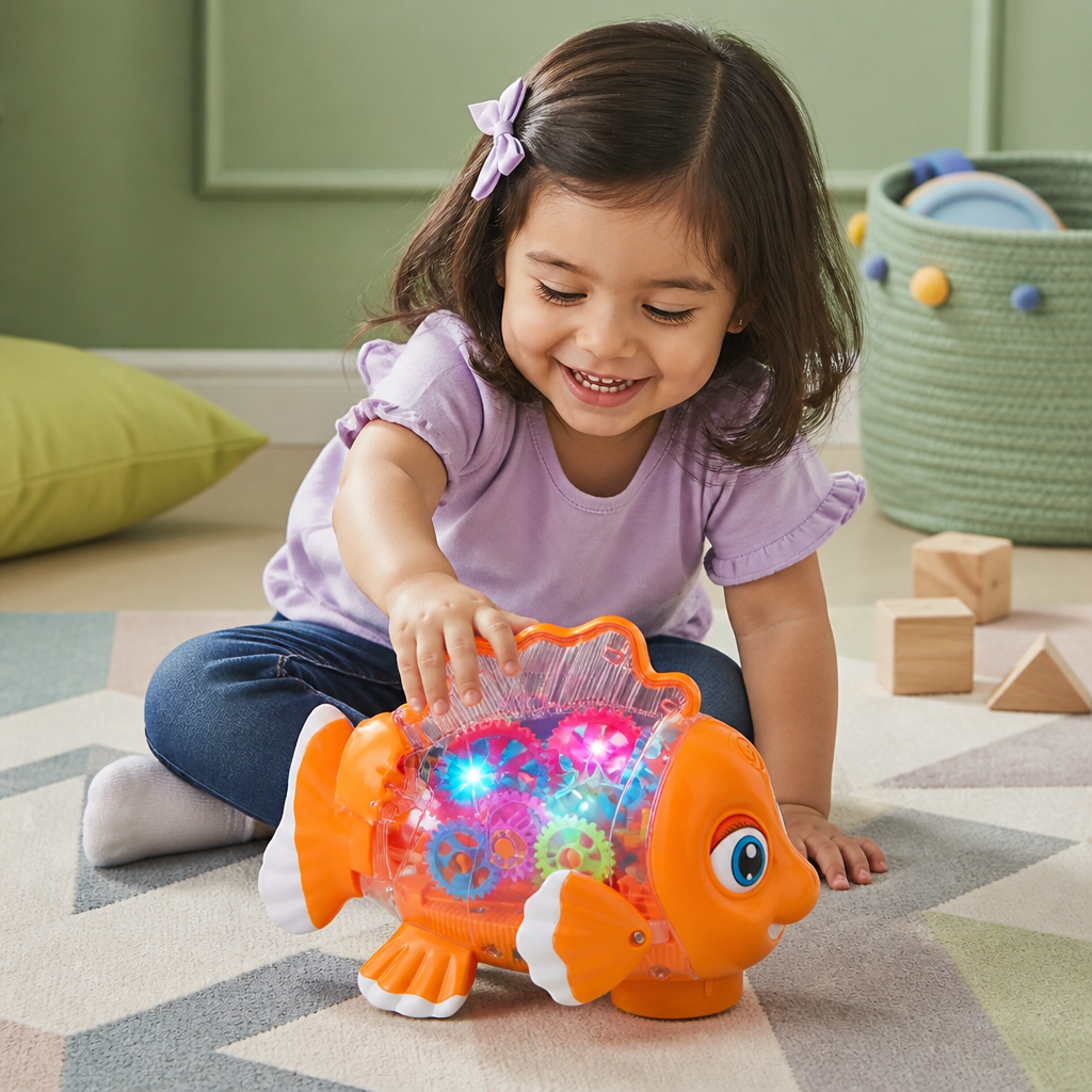 Pez Luminoso con Engranajes para Niños – Juguete Transparente con Música y Movimiento