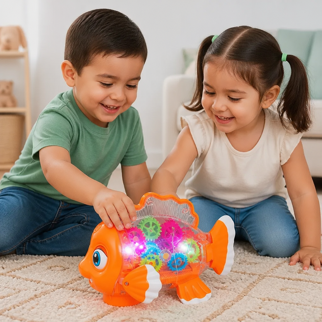 Pez Luminoso con Engranajes para Niños – Juguete Transparente con Música y Movimiento