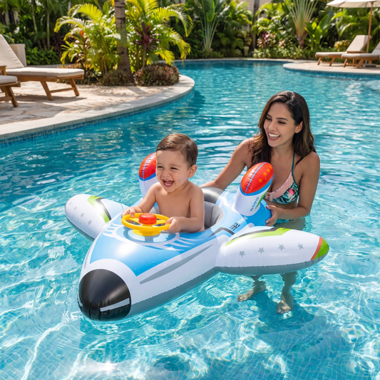 Flotador inflable de avión caza para piscina con asiento y volante