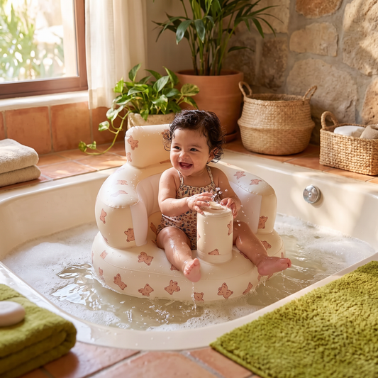 Asiento inflable para bebé con diseño de oso para sentarse y bañarse
