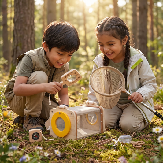 Set de exploración de la naturaleza para niños con red, lupa y brújula