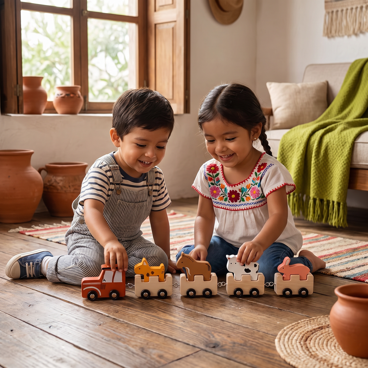 Tren de animales de granja de madera – Juguete con ruedas flexibles para niños