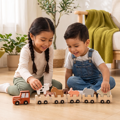Tren de animales de granja de madera – Juguete con ruedas flexibles para niños