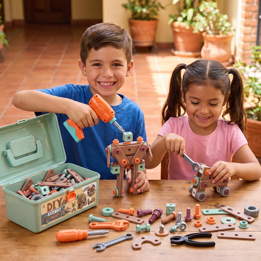 Set de herramientas infantil de 144 piezas con taladro y maletín de herramientas – Set de construcción STEM Montessori