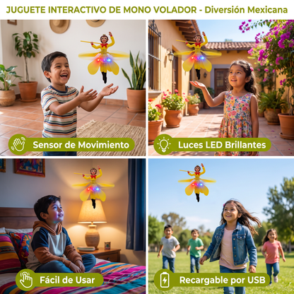 Juguete interactivo de mono volador con sensor de movimiento y luces LED