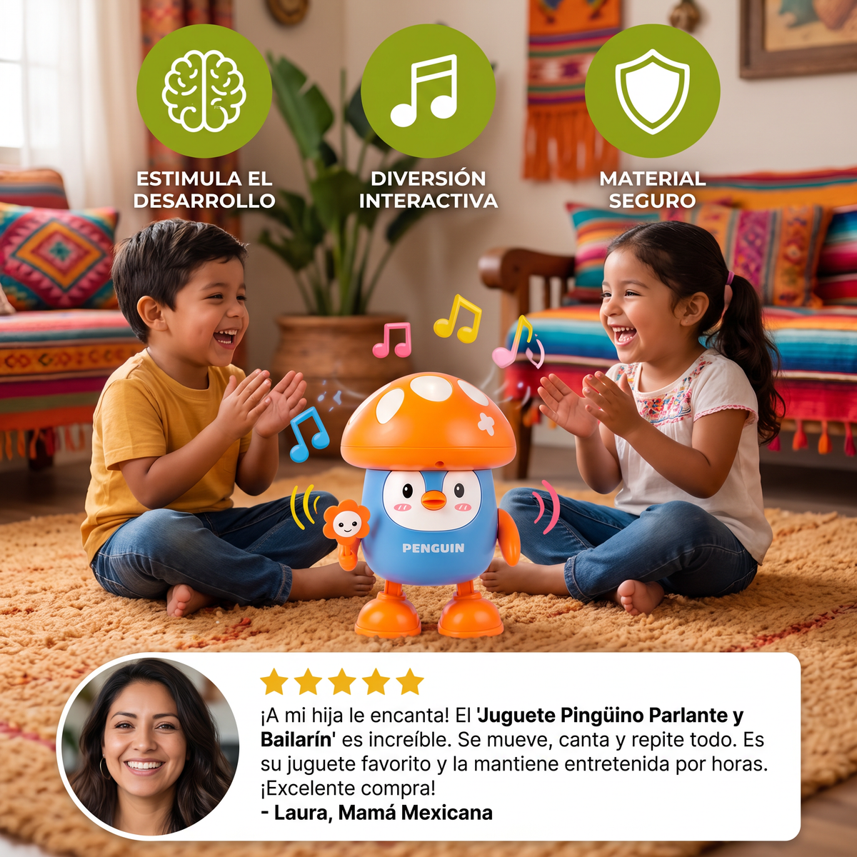 Juguete interactivo de pingüino parlante y bailarín con música