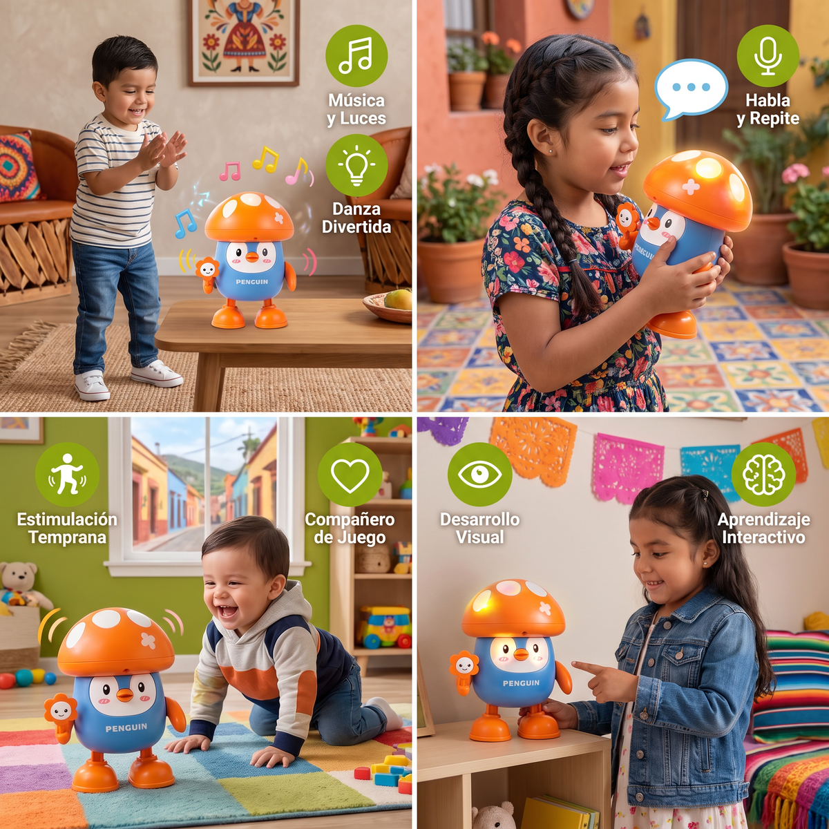 Juguete interactivo de pingüino parlante y bailarín con música