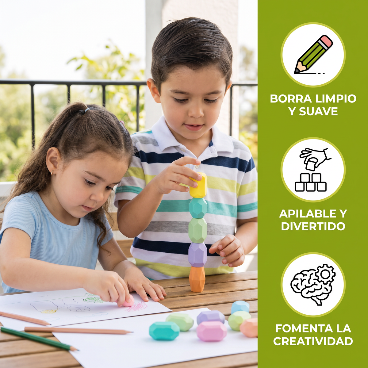 Set de borradores apilables con diseño de piedras preciosas