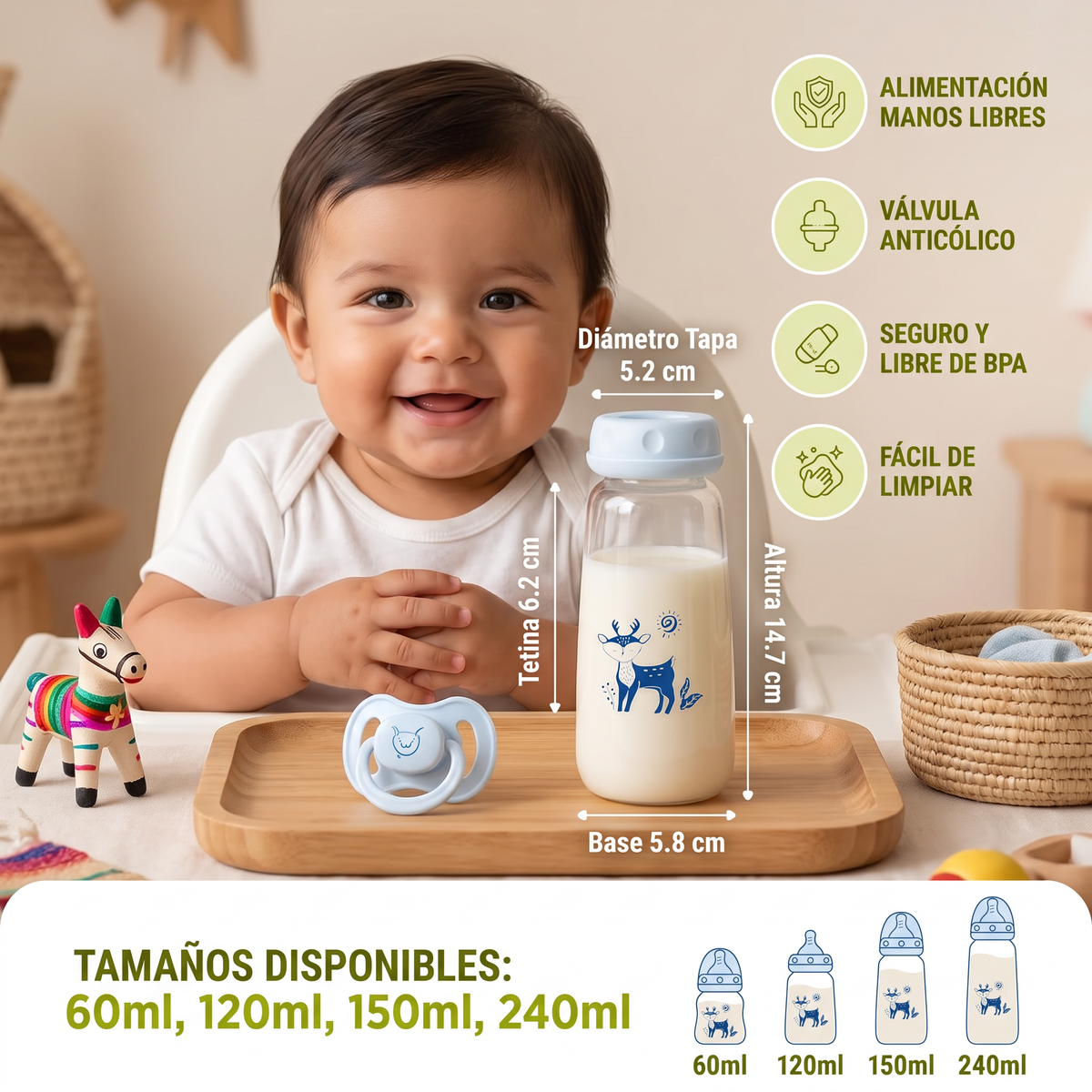 Biberón manos libres para bebé para alimentación