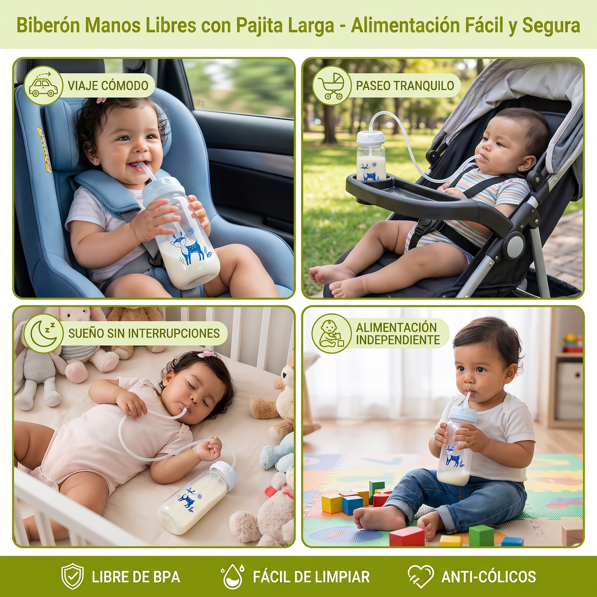 Biberón manos libres para bebé para alimentación