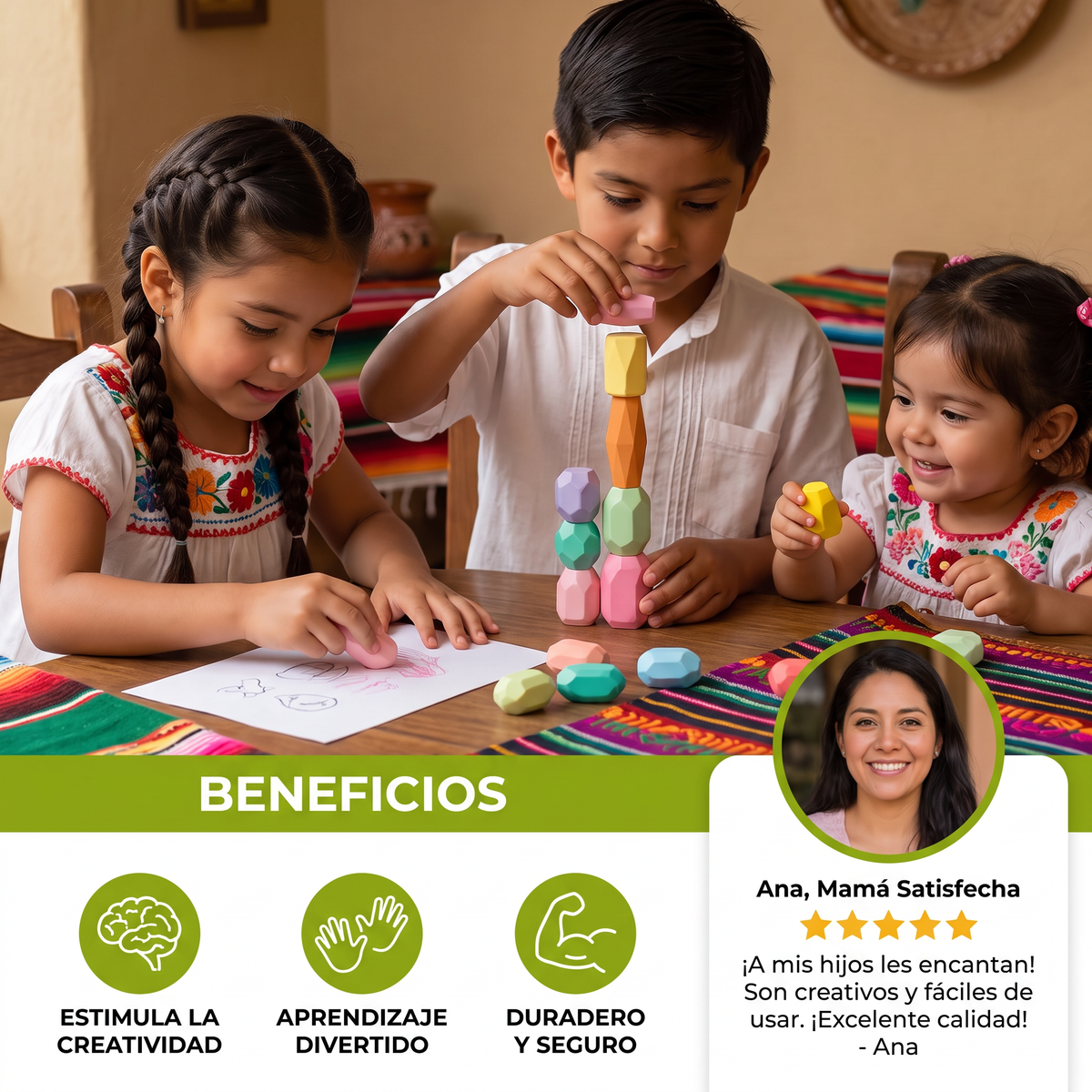Set de borradores apilables con diseño de piedras preciosas