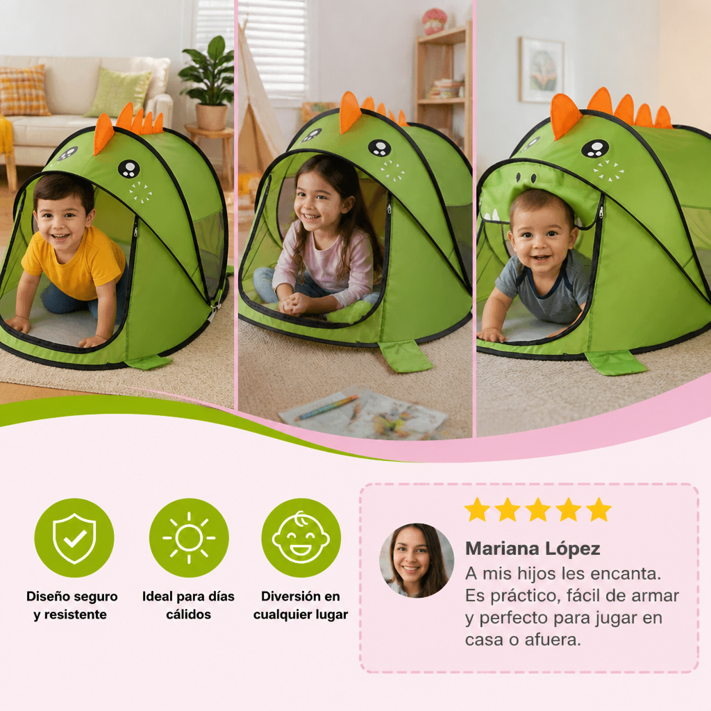 Casa de campaña plegable de dinosaurio para niños – ideal para días cálidos y momentos de juego acogedores