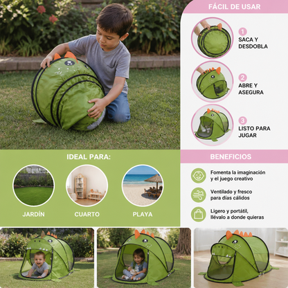 Casa de campaña plegable de dinosaurio para niños – ideal para días cálidos y momentos de juego acogedores