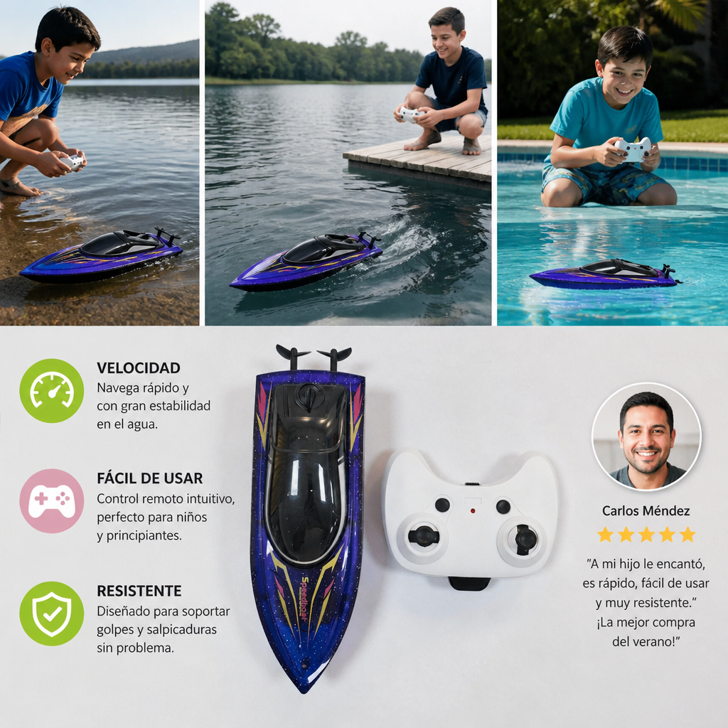 Lancha eléctrica de carreras para disfrutar de diversión rápida en el agua durante el verano