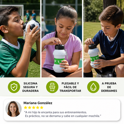 Botella plegable y resistente de silicón con diseño de balón de fútbol