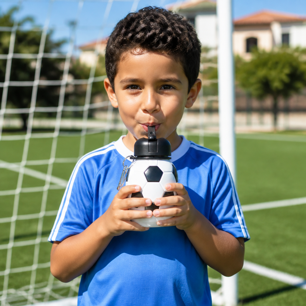 Botella plegable y resistente de silicón con diseño de balón de fútbol