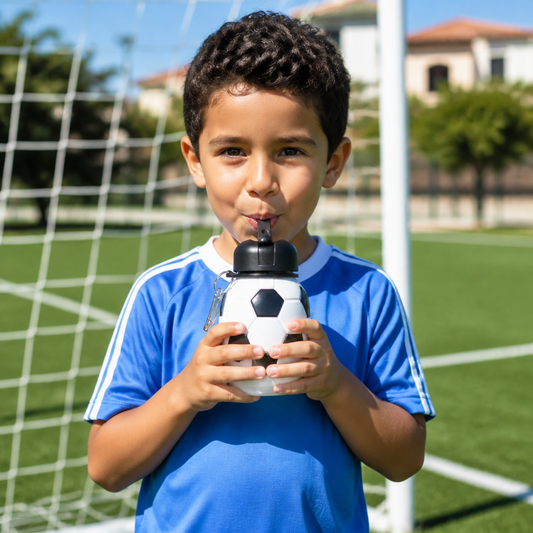 Botella plegable y resistente de silicón con diseño de balón de fútbol