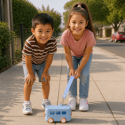 Botella infantil con diseño de autobús, popote y correa ajustable