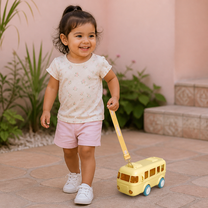 Botella infantil con diseño de autobús, popote y correa ajustable