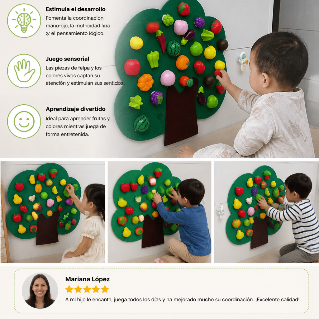 Tablero de actividades de árbol frutal de fieltro – Juguete educativo Montessori