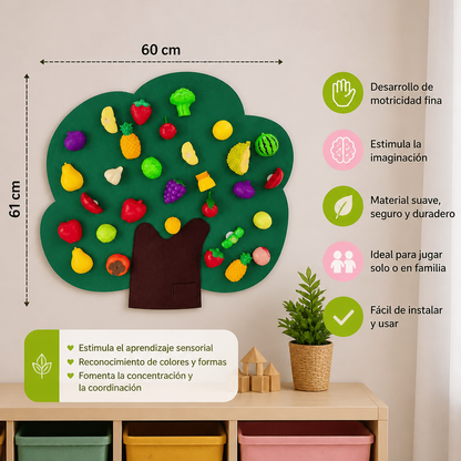 Tablero de actividades de árbol frutal de fieltro – Juguete educativo Montessori