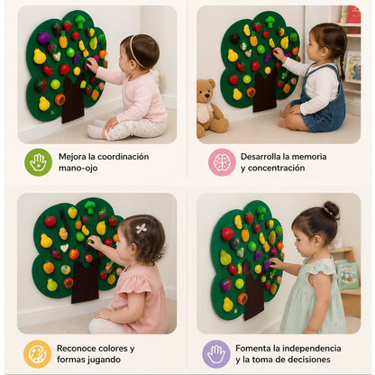 Tablero de actividades de árbol frutal de fieltro – Juguete educativo Montessori