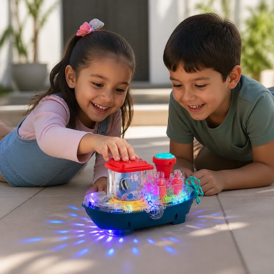 Barco luminoso con engranajes – Barco de juguete eléctrico y musical para niños
