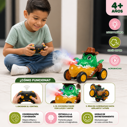 Auto Acrobático de Cocodrilo a Control Remoto con Efectos de Luz, Vapor y Sonido