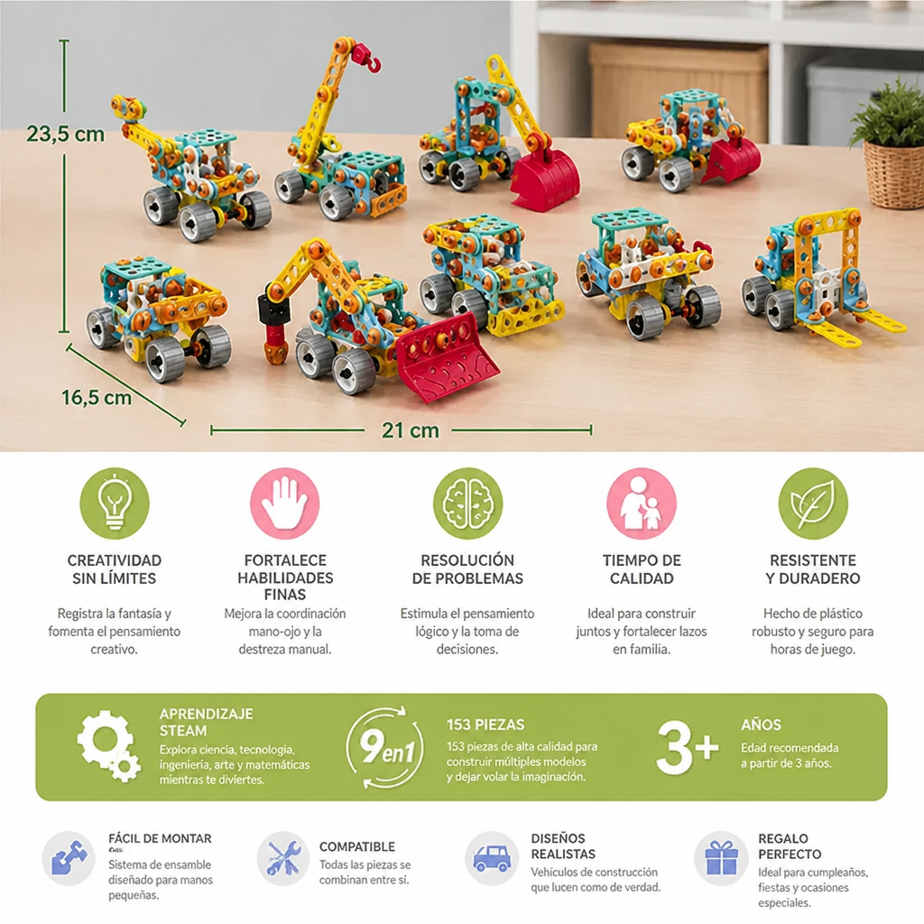 Set STEM 9 en 1 de Vehículos de Construcción