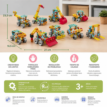 Set STEM 9 en 1 de Vehículos de Construcción