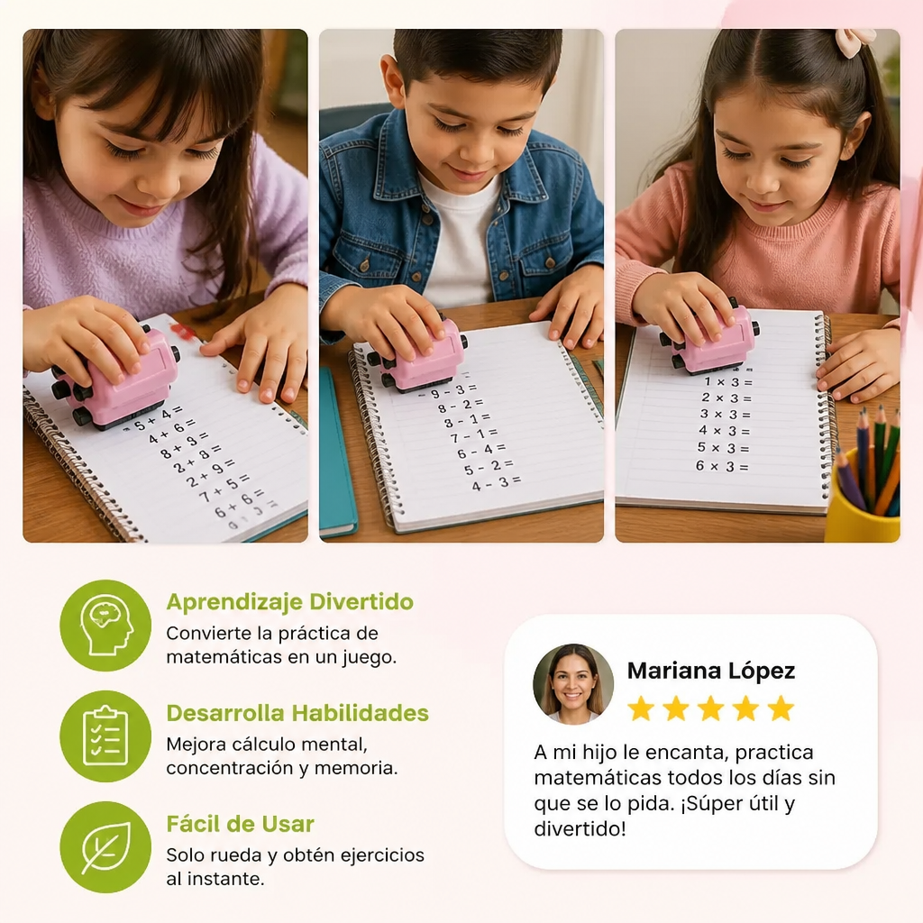 Sello Rodillo de Matemáticas 4 en 1 – Práctica de Suma, Resta, Multiplicación y División