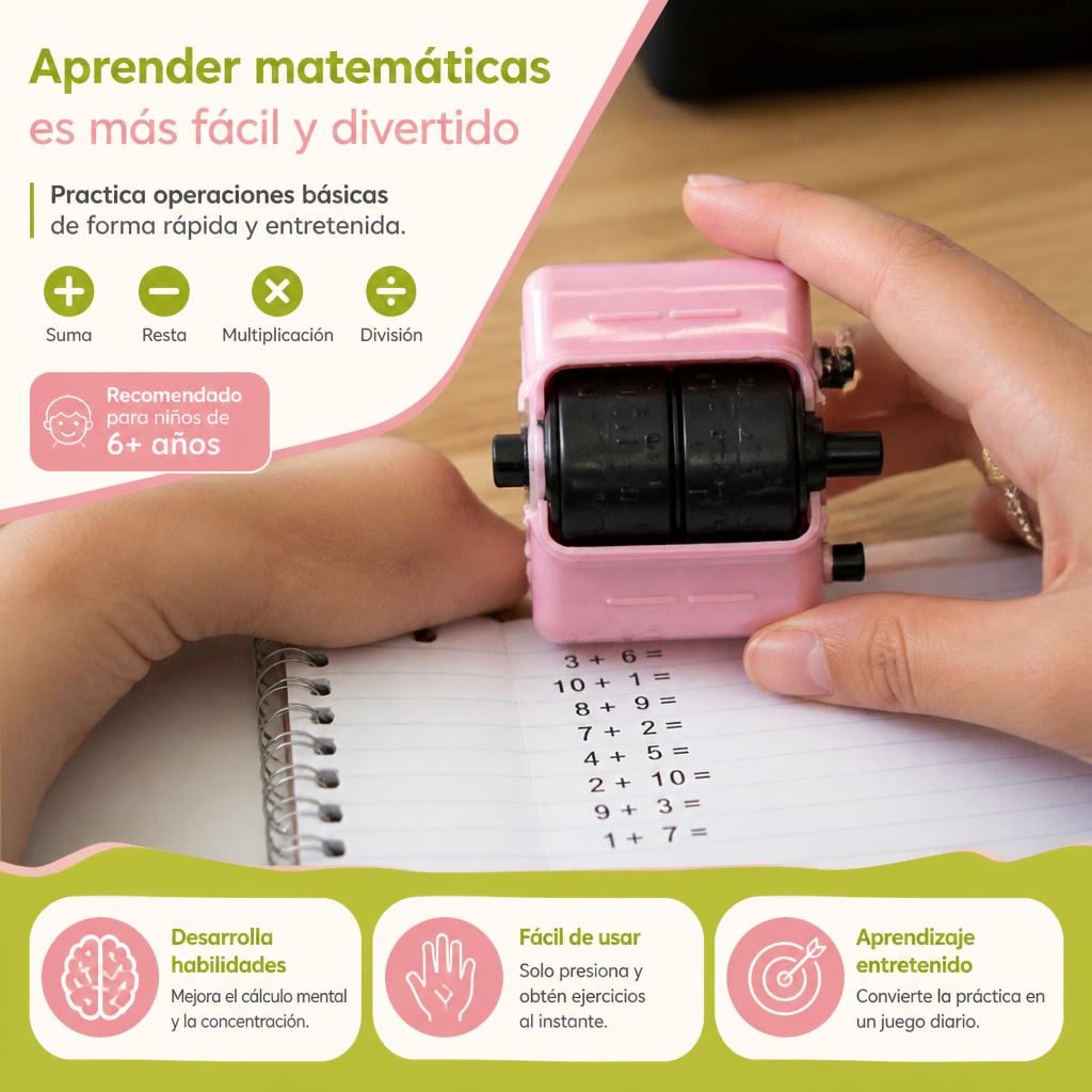 Sello Rodillo de Matemáticas 4 en 1 – Práctica de Suma, Resta, Multiplicación y División