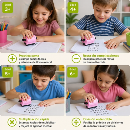 Sello Rodillo de Matemáticas 4 en 1 – Práctica de Suma, Resta, Multiplicación y División