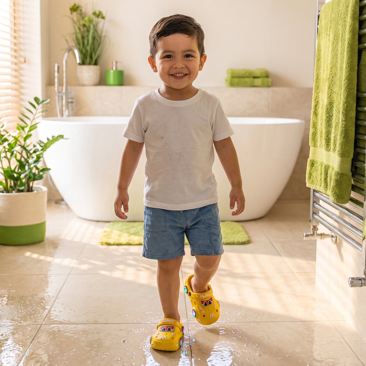 Sandalias infantiles luminosas con diseño de auto – chanclas de baño con suela antideslizante