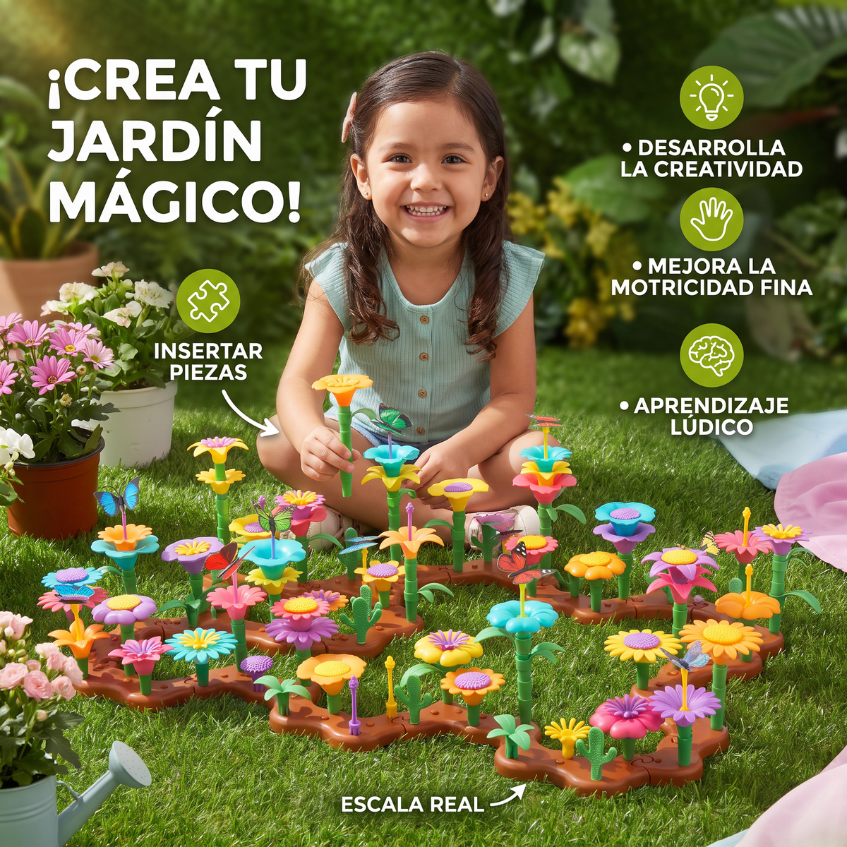 Juego de Jardín de Flores para Insertar Piezas para Niños – Juguete Creativo de Plantación y Aprendizaje para Pequeños Jardineros y Jardineras