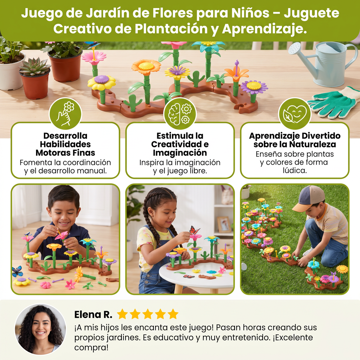 Juego de Jardín de Flores para Insertar Piezas para Niños – Juguete Creativo de Plantación y Aprendizaje para Pequeños Jardineros y Jardineras