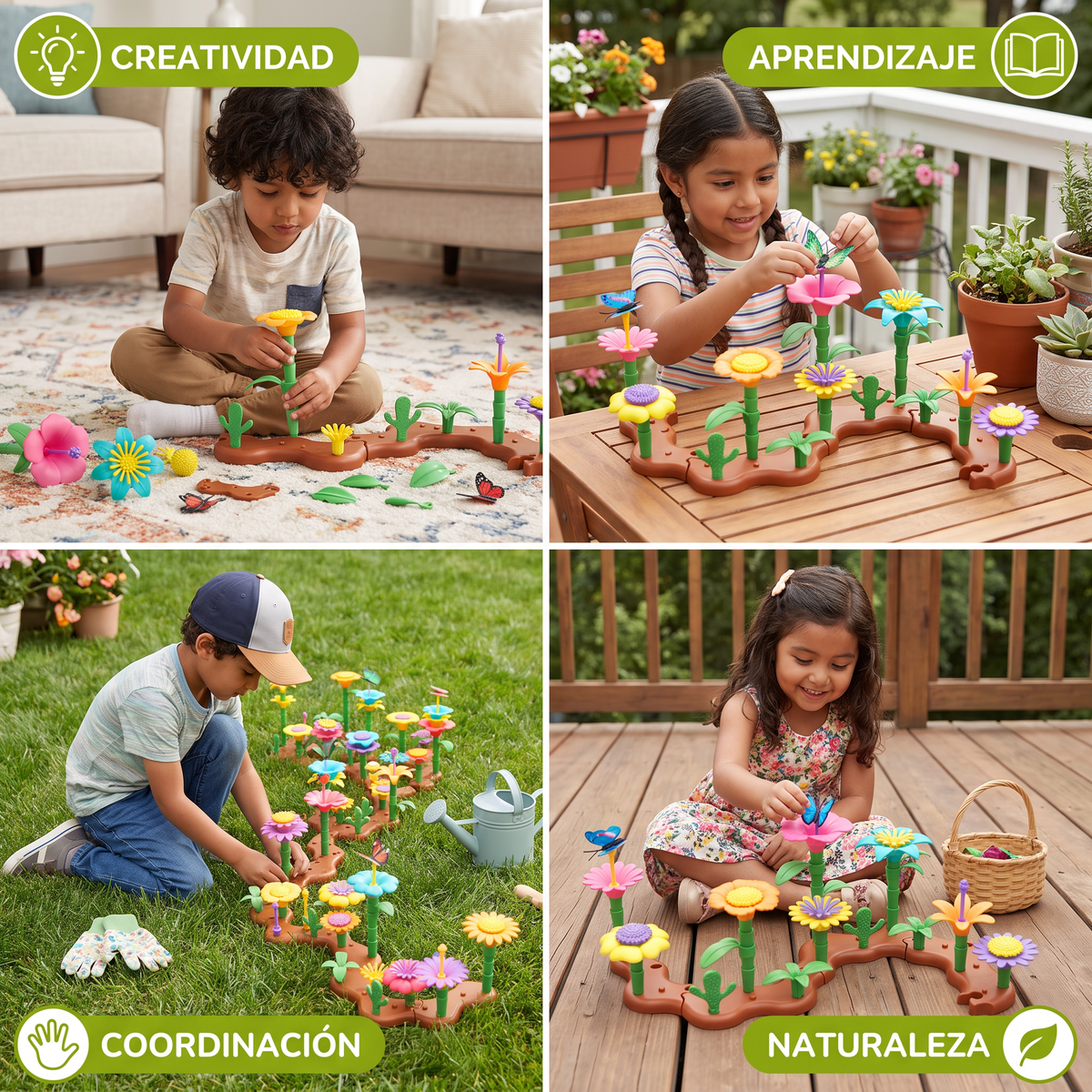 Juego de Jardín de Flores para Insertar Piezas para Niños – Juguete Creativo de Plantación y Aprendizaje para Pequeños Jardineros y Jardineras